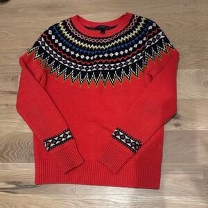 J. Crew Red and Black Patterned Crewneck Sweater